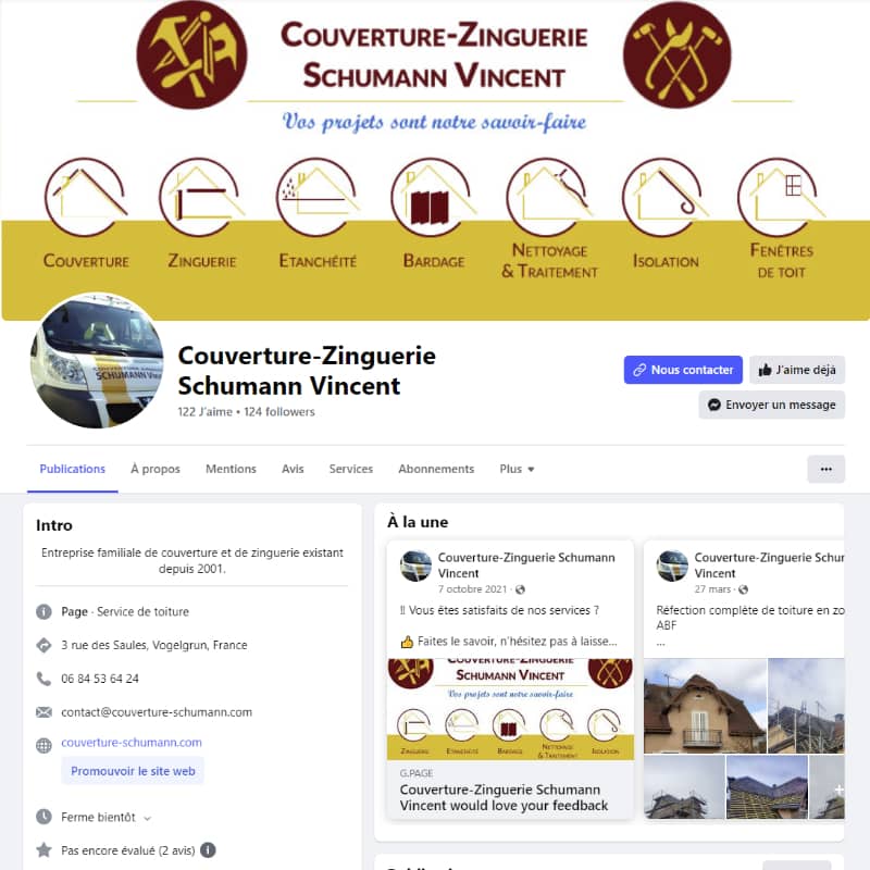 Page Facebook Couverture-Zinguerie Schumann Vincent